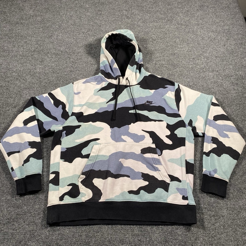 Nike Sportswear Club Mens M Popover Hoodie Camo Embroidered Pullover Sweater